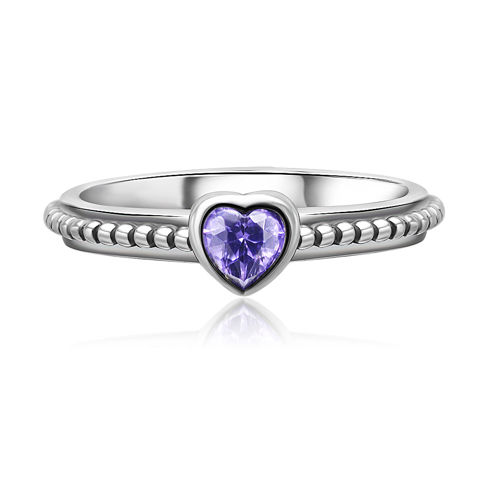 Silver Delicate Purple Heart Stacking Ring
